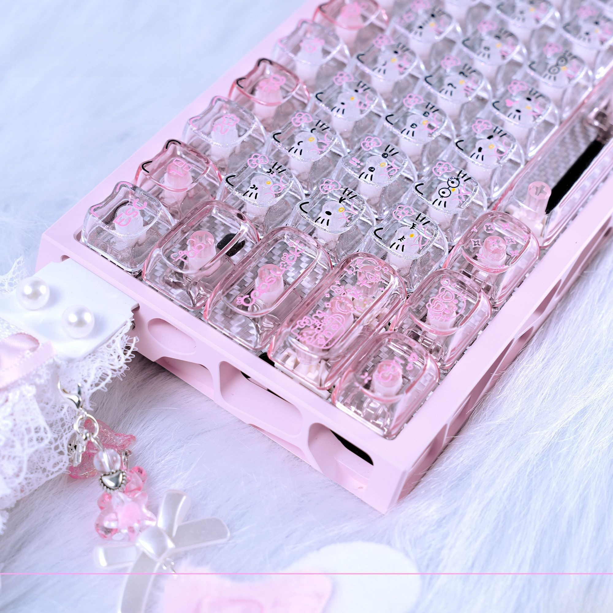 Keyboard Gaming Transparent - Anime Sanrio Hello Kitty Transparent Keycaps