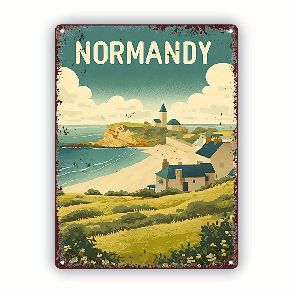 Brass Weight Plate - Vintage Normandy Beach Landscape Metal Sign