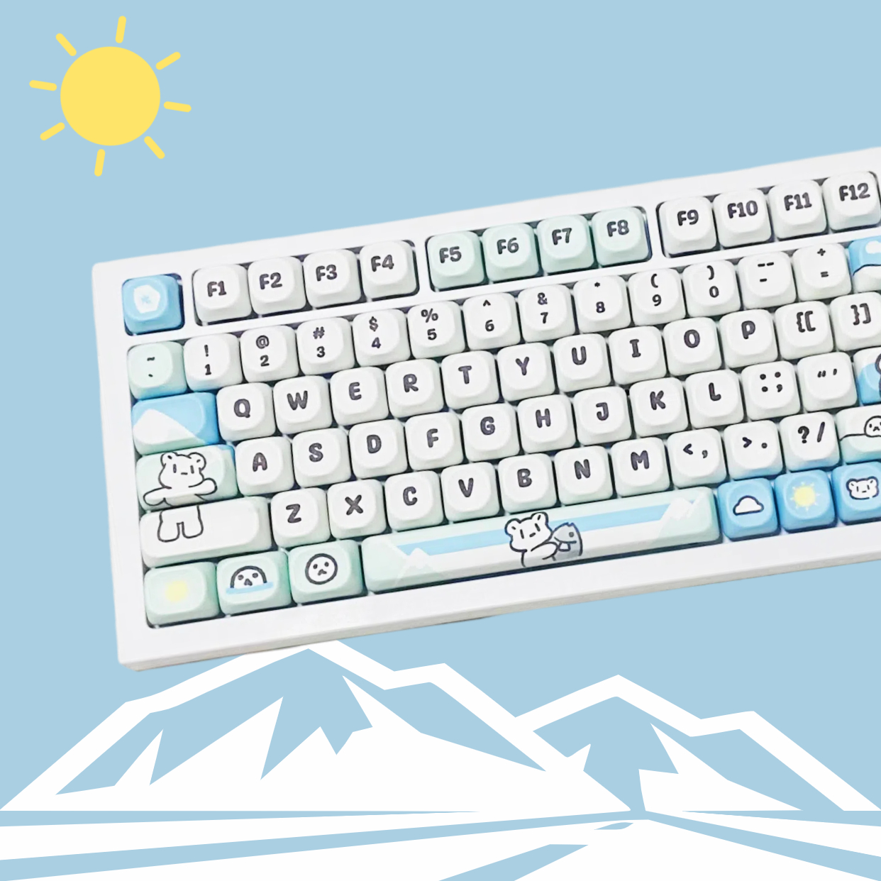 Gaming Keyboard Blue - Cute Glacier Bear Blue and White