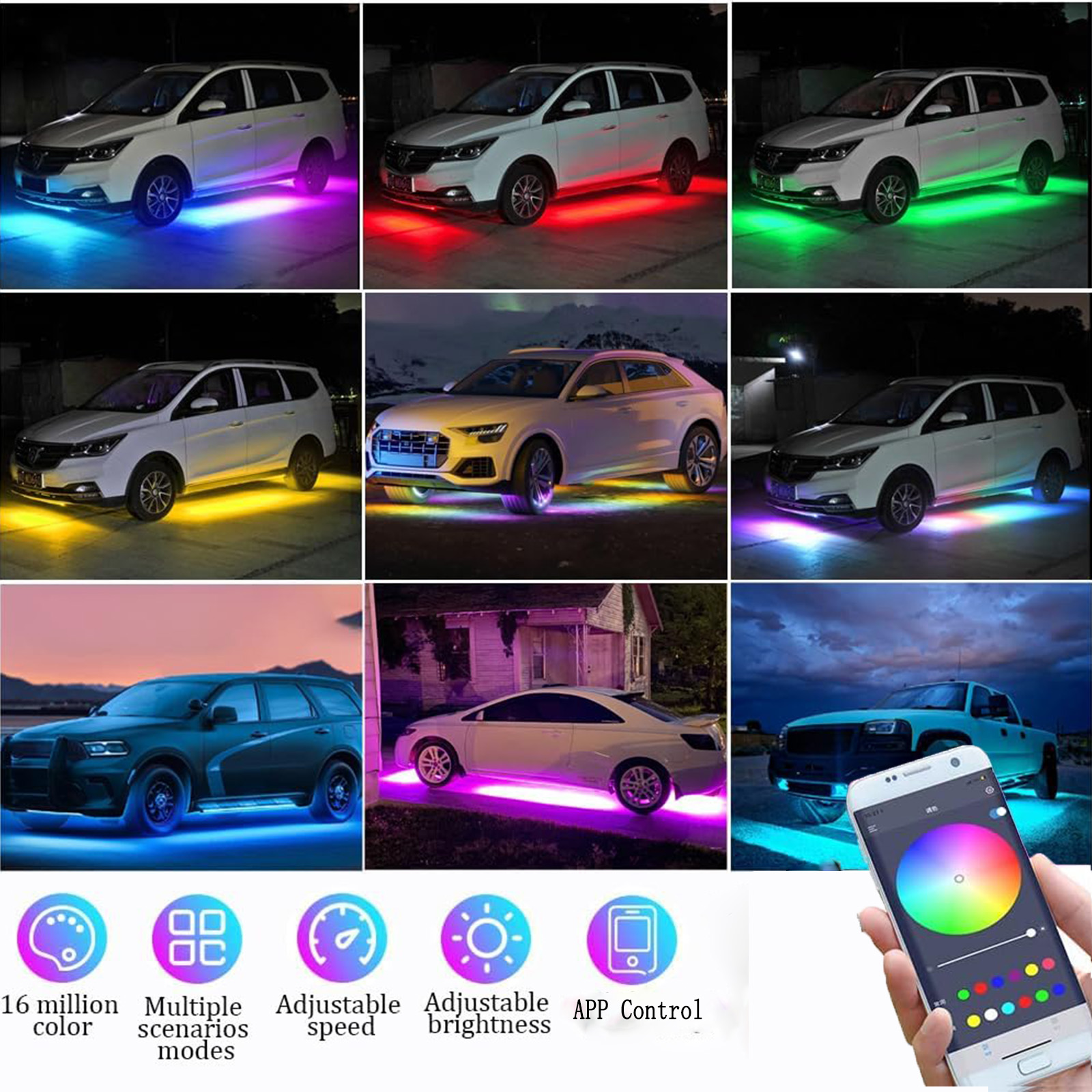 6pcs Dream Color LED Car Under - Rgb Underglow Strip ulasan dan harga