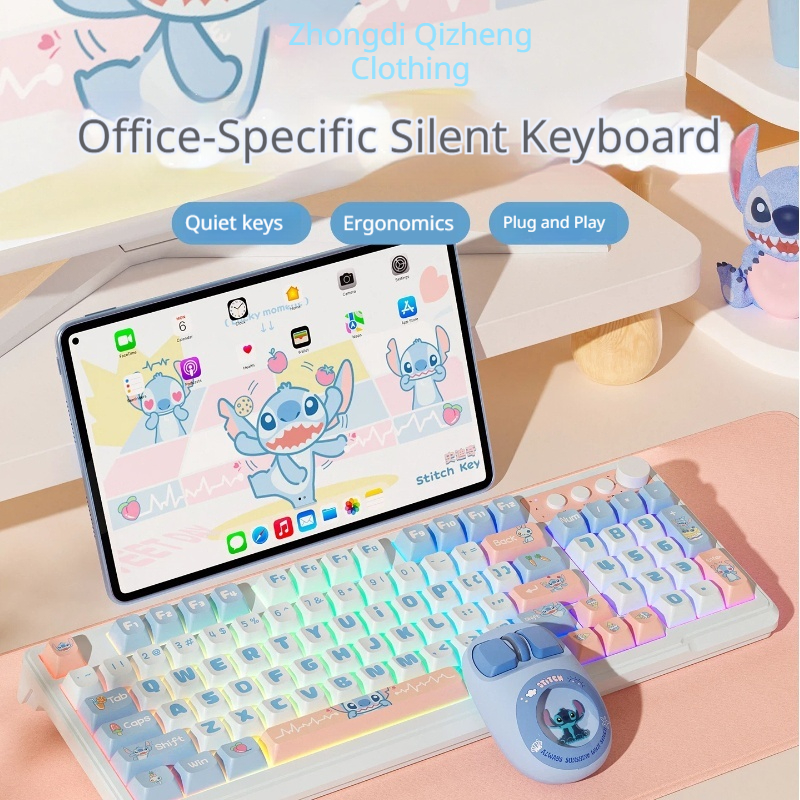 Disney Stitch Silent Noiseless - Gaming Keyboard Mouse Set ulasan dan harga