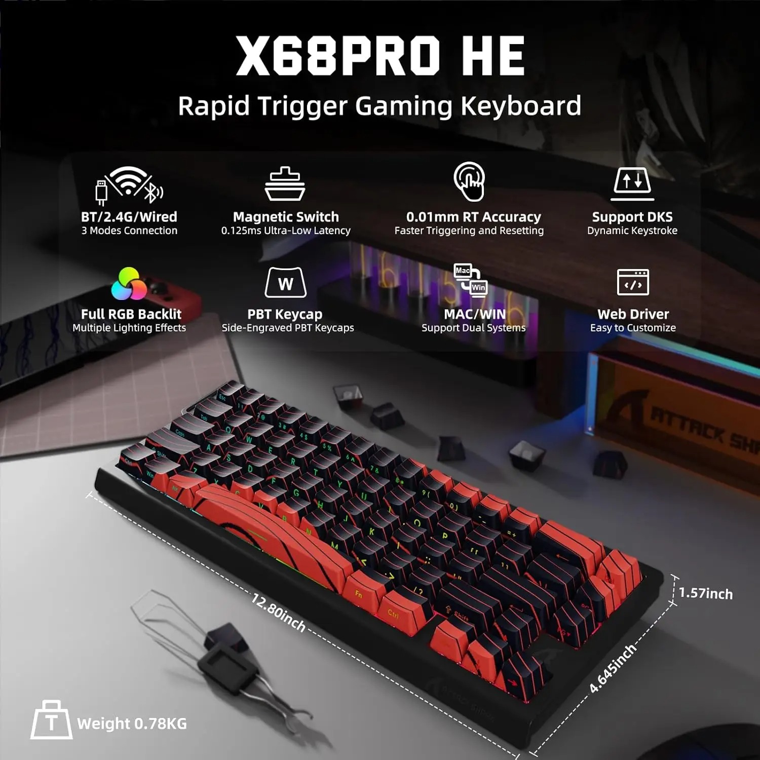 ATTACK SHARK X68 PRO HE Wirele - Gaming Keyboard Hot Swappable ulasan dan harga