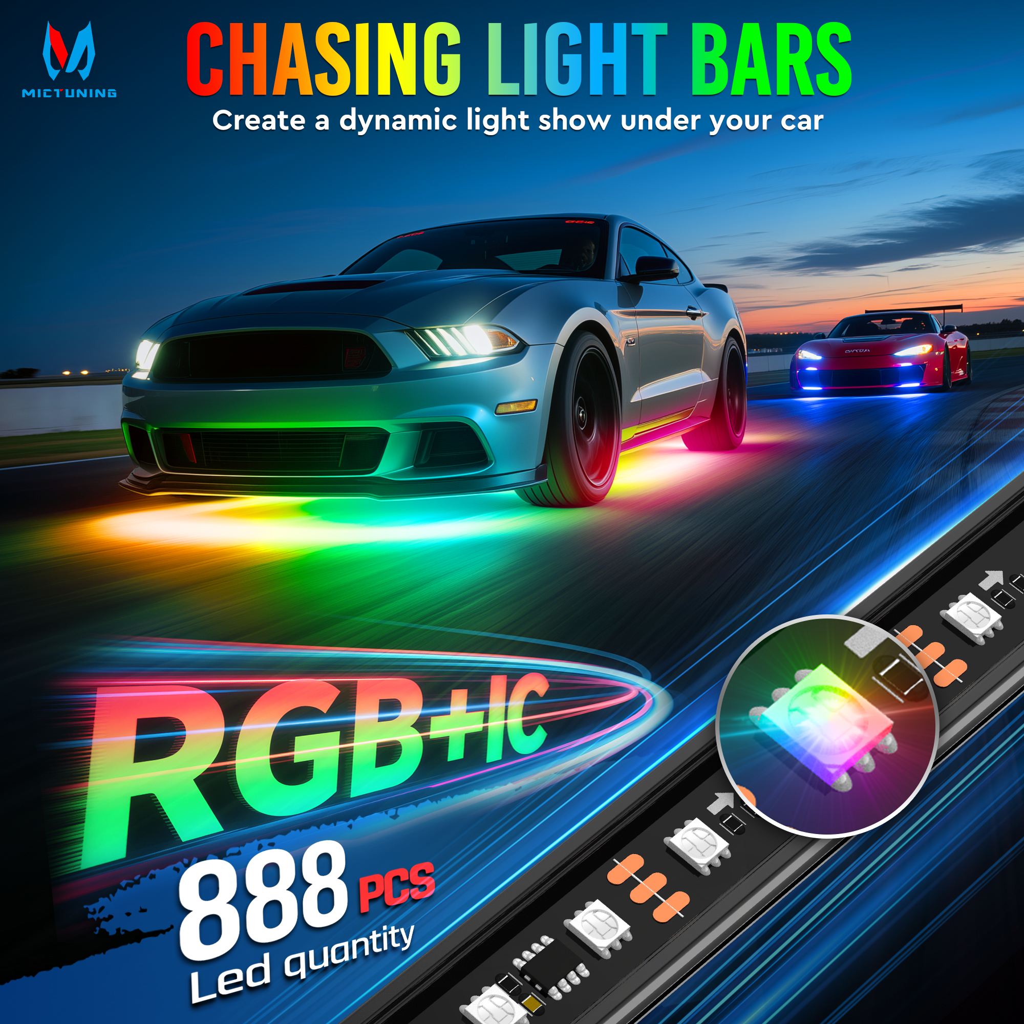 MICTUNING 8Pcs U8 RGB+IC Under - Rgb Underglow Strip ulasan dan harga