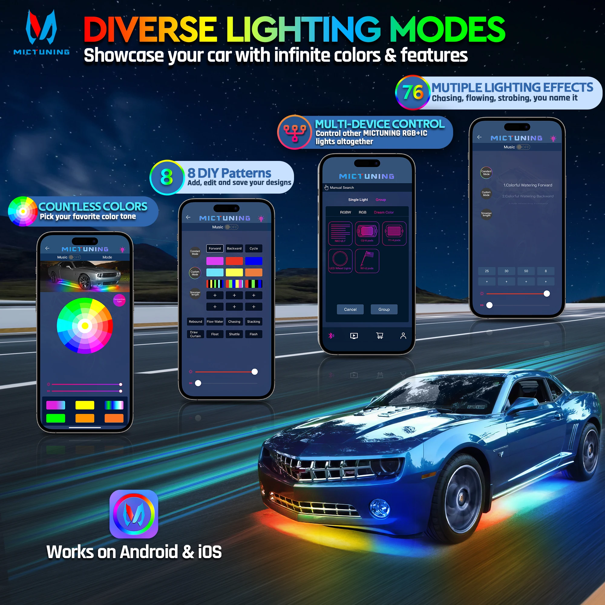 MICTUNING N8 Car Underglow Lig - Rgb Underglow Strip ulasan dan harga