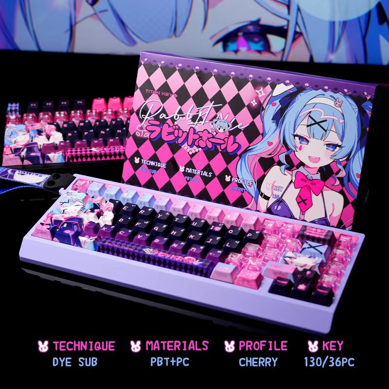 Anime Rabbit Hole Theme Keycap - Keyboard Gaming Transparent ulasan dan harga