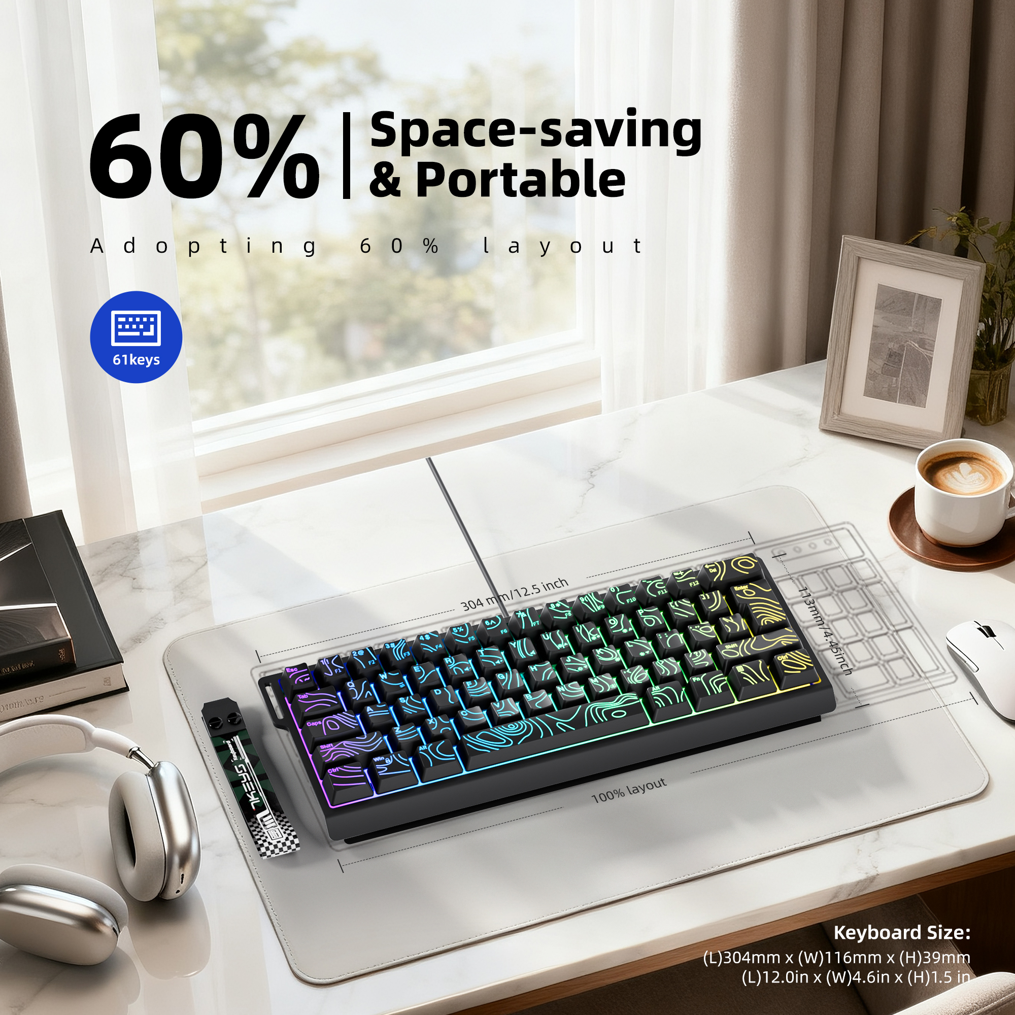 60% compact wired keyboard wit - Gaming Keyboard Blue Switches ulasan dan harga