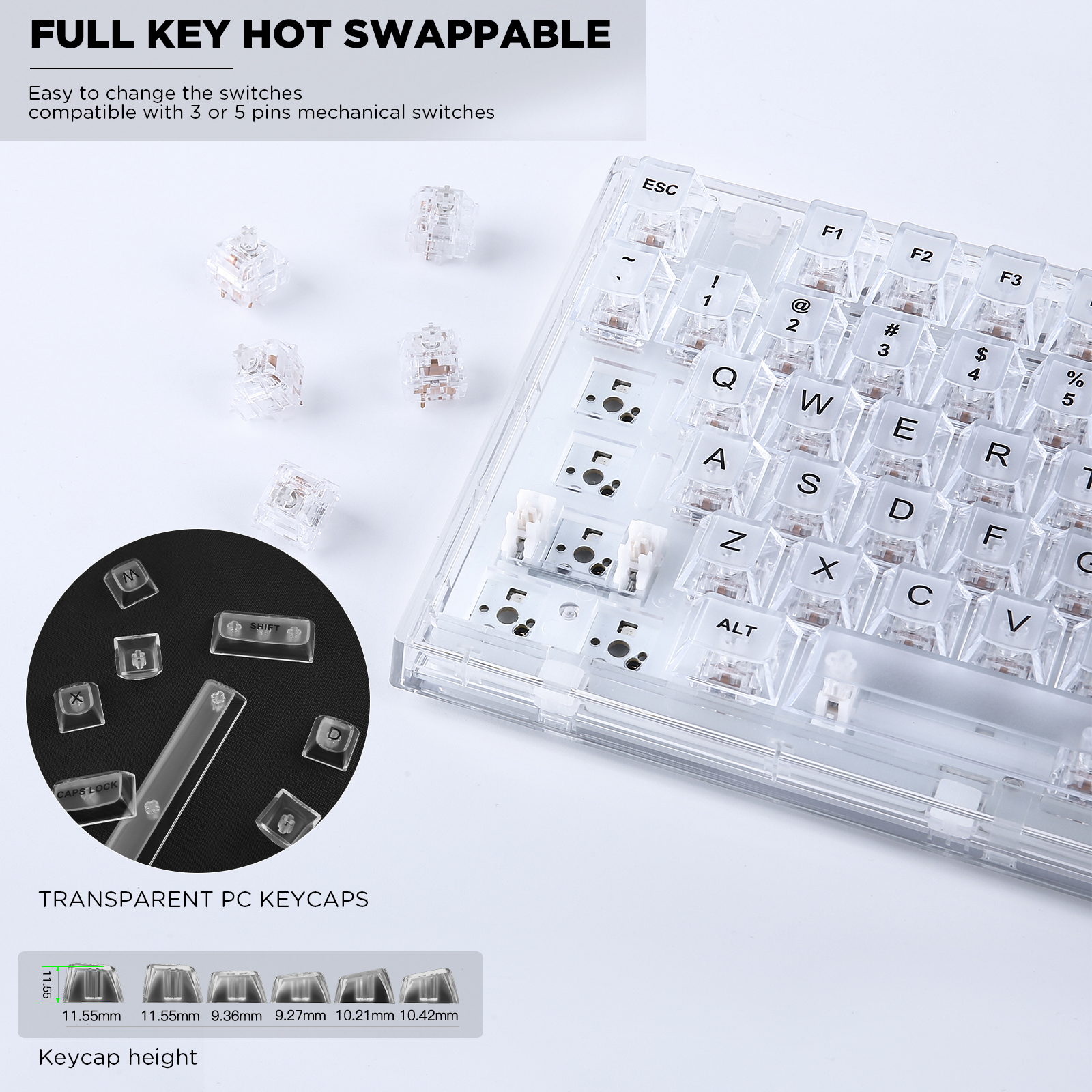 YUNZII X75 White 82 Keys Hot S - Keyboard Gaming Transparent ulasan dan harga
