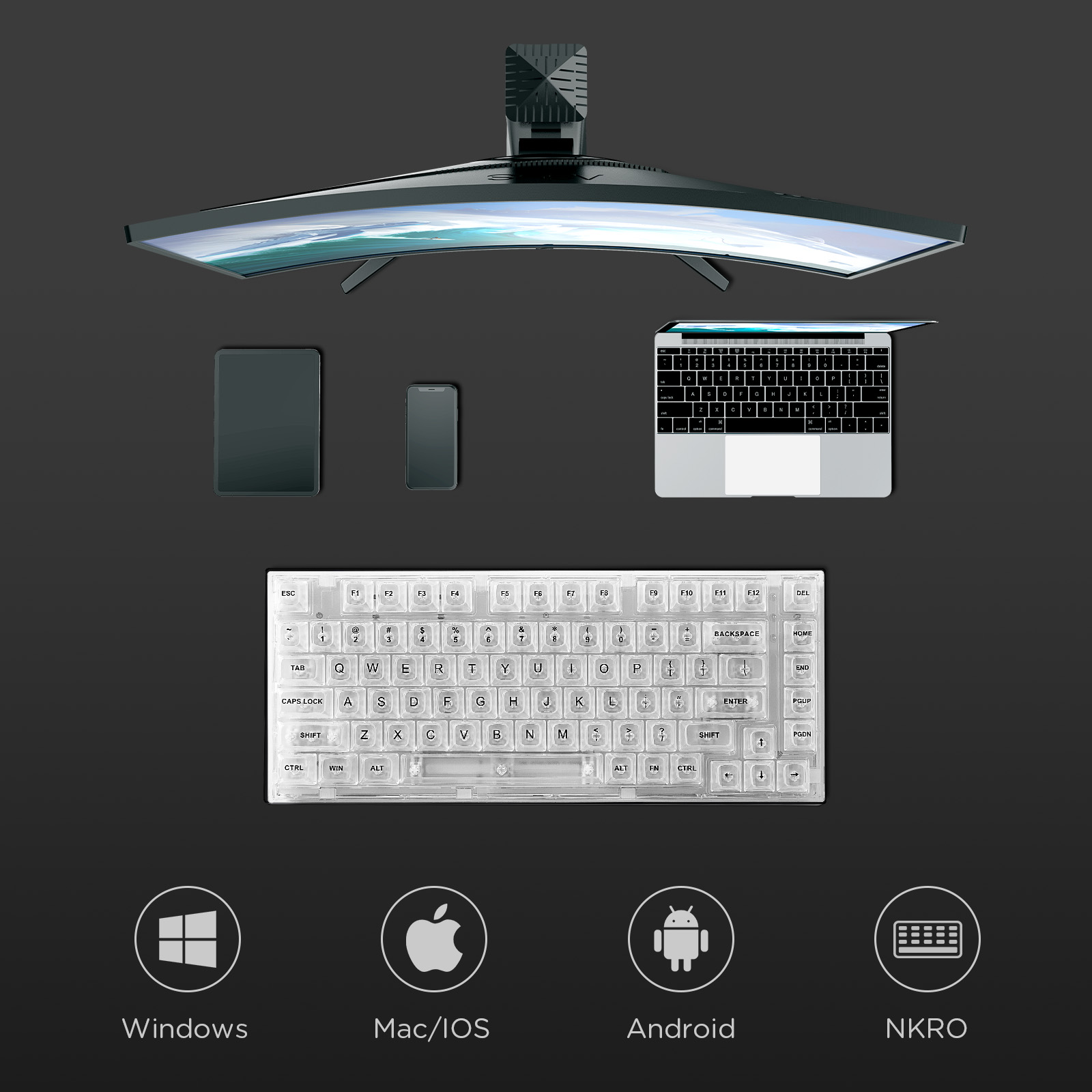 YUNZII X75 White 82 Keys Hot S - Keyboard Gaming Transparent ulasan dan harga