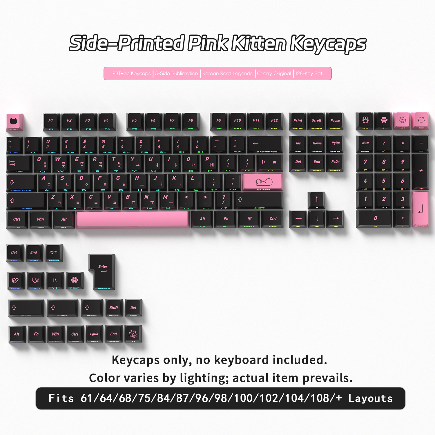 Cute Cat Side Printed Korean K - Keyboard Gaming Black ulasan dan harga