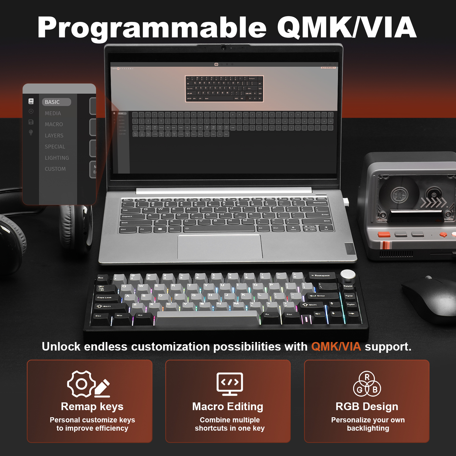 YUNZII AL68 Black QMK/VIA Mech - Gaming Keyboard Hot Swappable ulasan dan harga