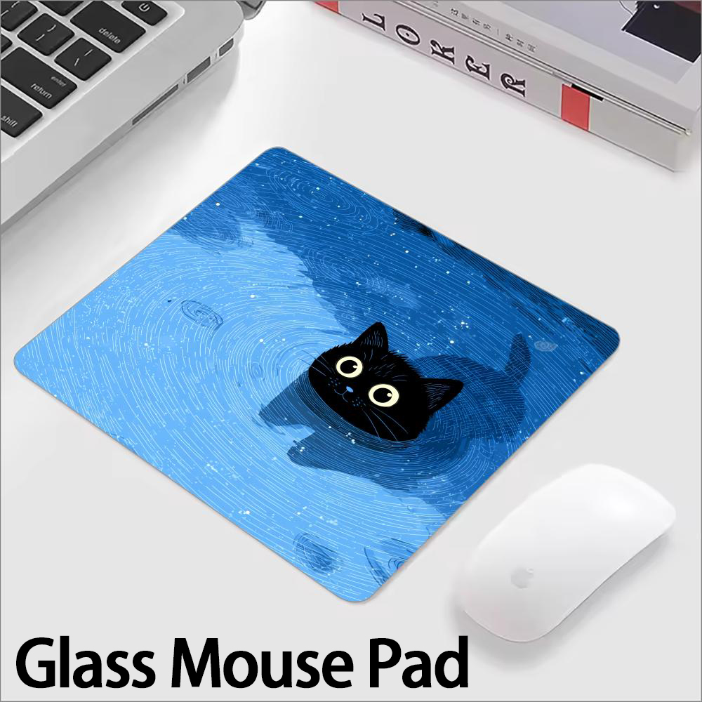 Cute Black Cat Glass Mouse Pad - Gaming Keyboard Esports ulasan dan harga