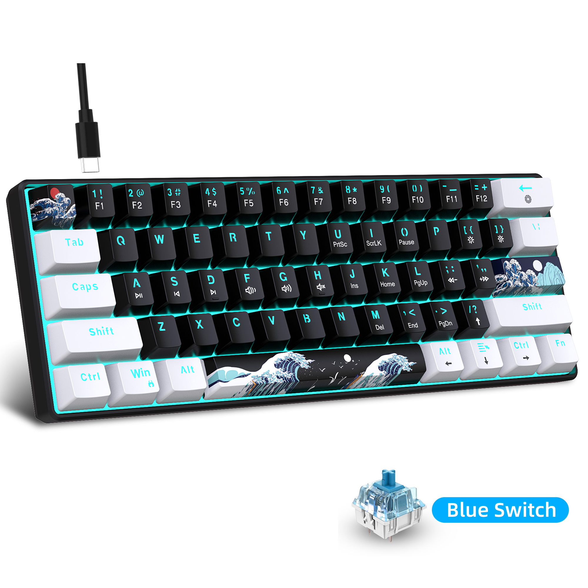 60% Mechanical Keyboard, Gamin - Gaming Keyboard Blue Switches ulasan dan harga