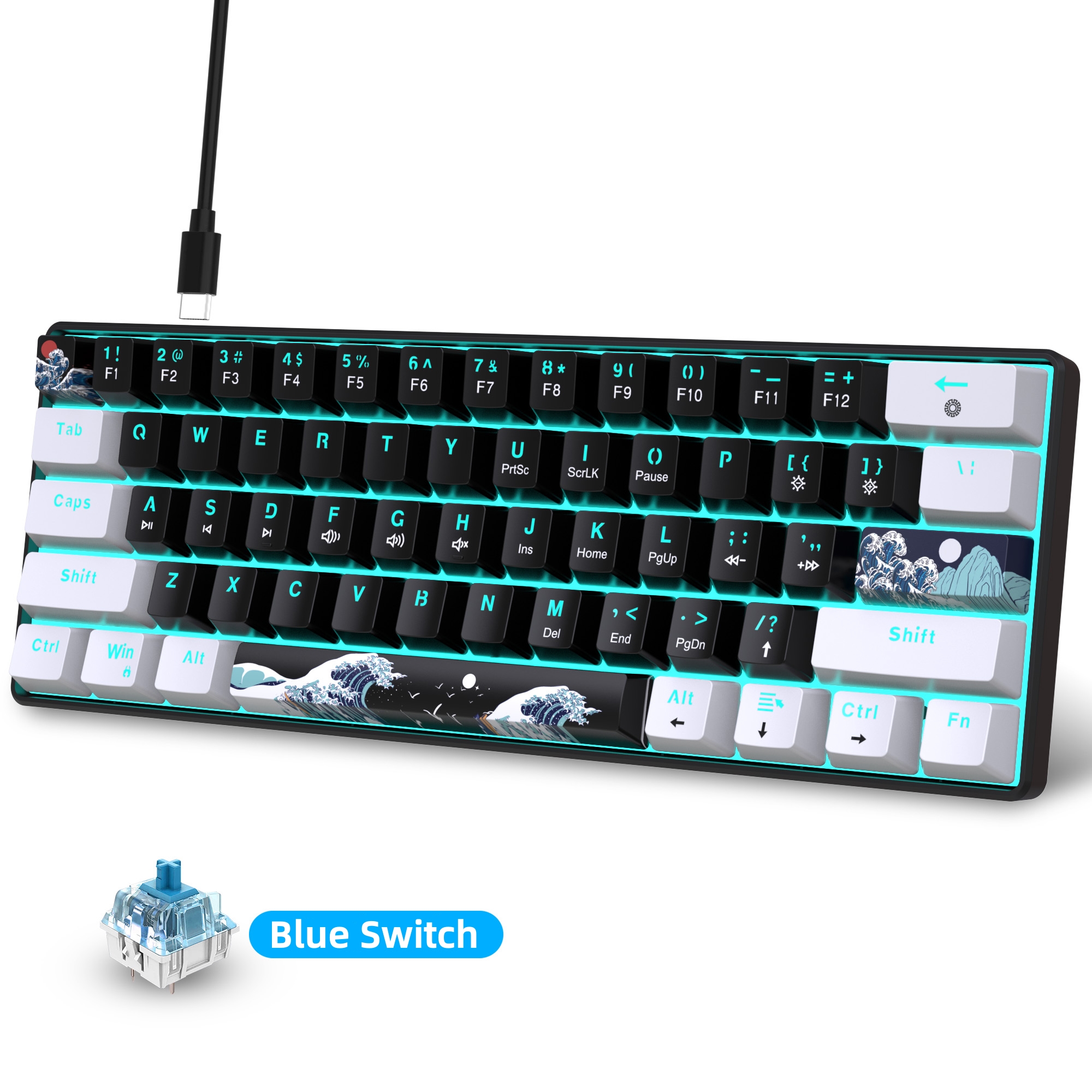 60% Mechanical Keyboard, Gamin - Gaming Keyboard Blue Switches ulasan dan harga